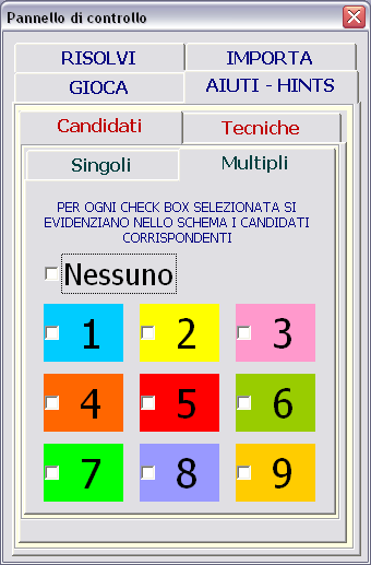 Scheda Aiuti-Hints Multipli della User Form per Pencilmark Grids del Sudoku Analyzer Logic Solver & Report Builder