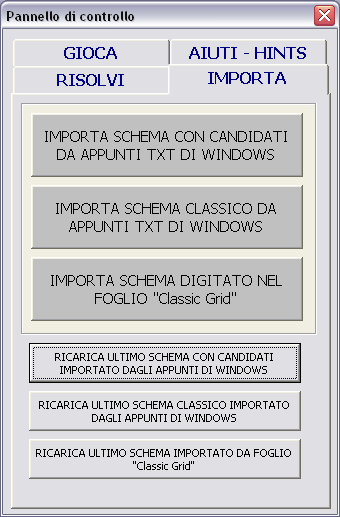 Scheda Importa della User Form per Pencilmark Grids del Sudoku Analyzer Logic Solver & Report Builder